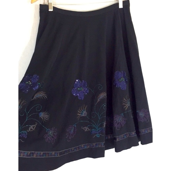 Ice Dresses & Skirts - ICE black floral embroidered beaded full midi skir